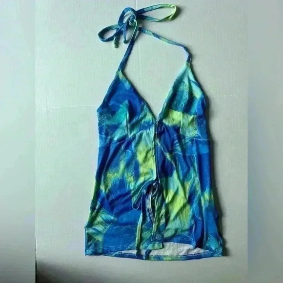 PrettyLittleThings Women’s Blue Abstract Floral Burn Out Printed Top Size 8 - Picture 5 of 7